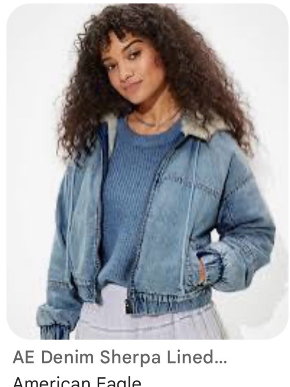 S American Eagle Outfitters Light Blue Denim Sherpa puffer cropped Jacket